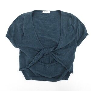 Madewell Shirt Womens Slate Blue Blouse Cropped Relaxed Layered Pullover